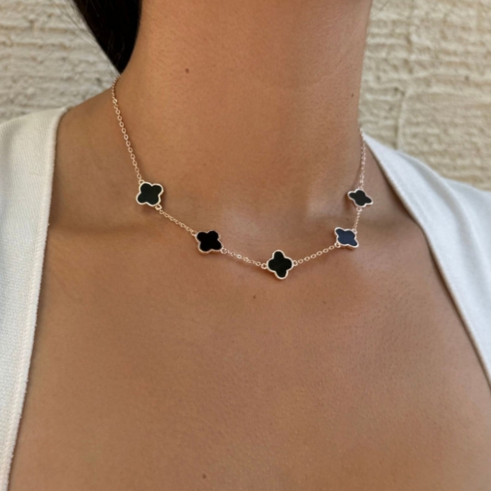 Adornia, Rose Gold Tone Necklace with Black Clover Accents, NWT - Picture 3 of 5